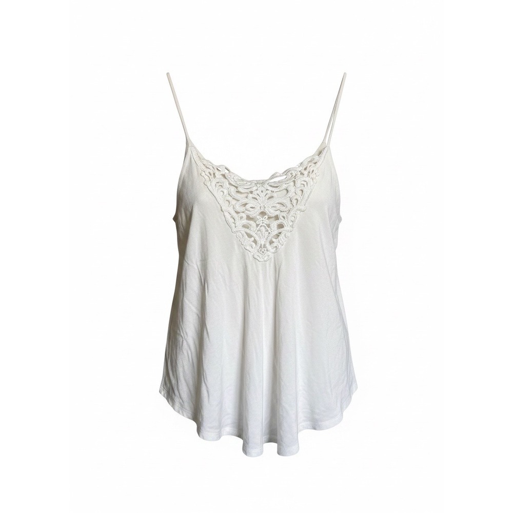 White Crochet Lace V-Neck Camisole Tank Top with‎ Built-in Bra Spaghetti Straps